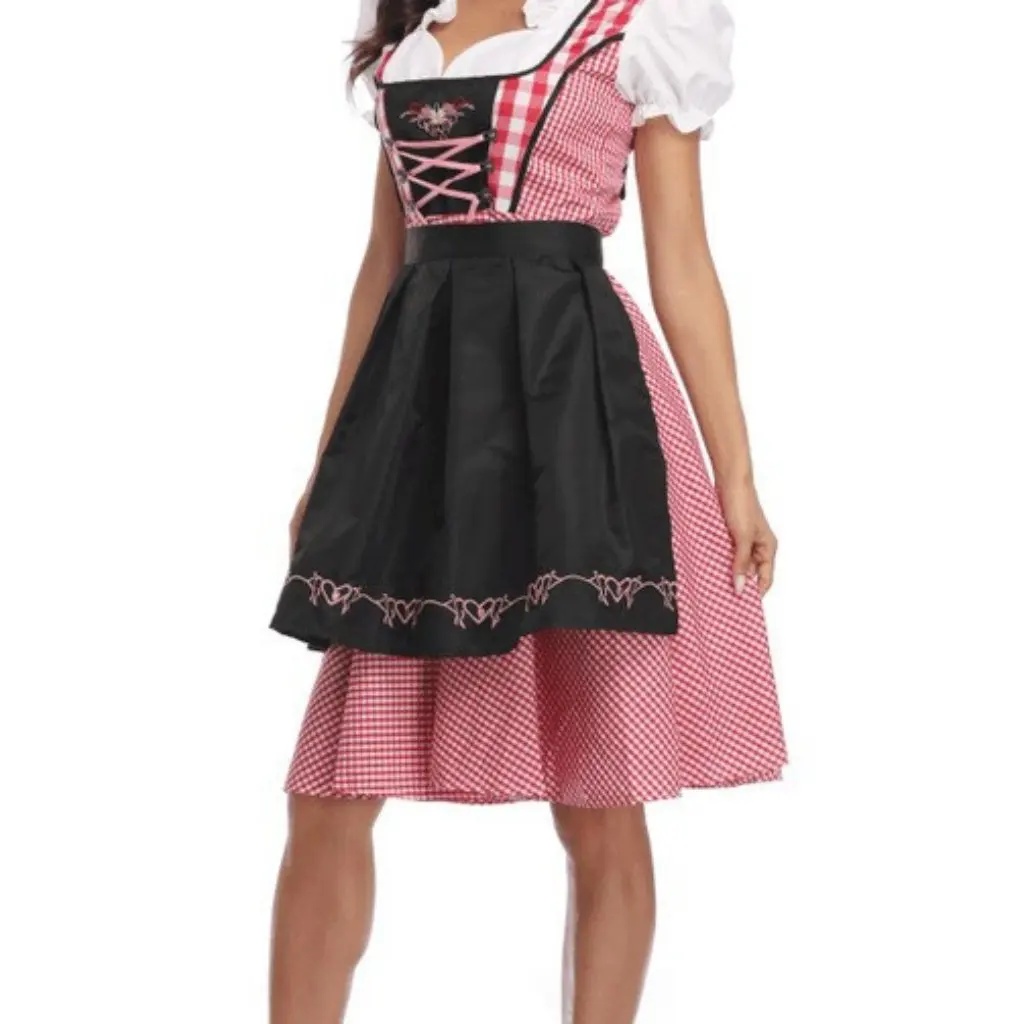 Bavarian Traditional Dirndl Dress Oktoberfest Maid Costume Halloween Fancy Dress